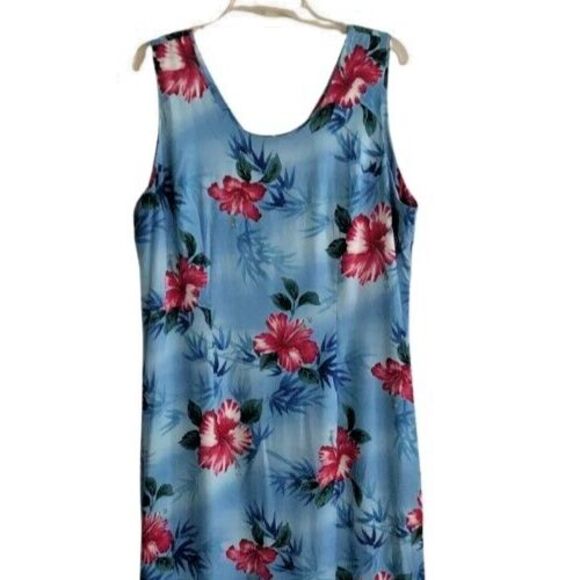 Jade Fashions Sleeveless Maxi Dress Size XL VTG Hawaii Blue Tropical Hibiscus - Picture 3 of 15